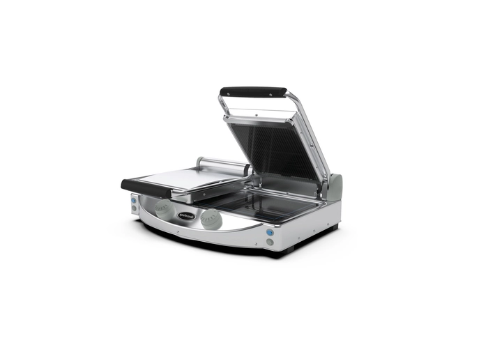 Spidoglass pressgrill dobbel, riflet topplate/flat bunnplate